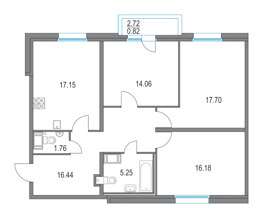 3-комнатная квартира 88.54 м², 2/21 эт., ЖК «Приморский квартал»